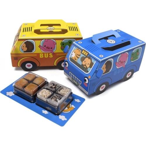 6PCS/lot Blue Yellow Cartoon Bus Cake Box Jungle Party Birthday Gift Box for Packaging Event Party Supplies