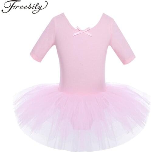 Girls Tutu Ballet Dress Leotard Dance Ballet Tutu Dress Ballerina Short Sleeve Cotton Ballet Leotard Dress For Kids Dancewear