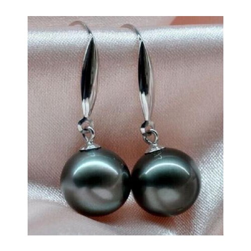 >>>>noble jewelry CHARMING 10-11MM SOUTH SEA BLACK PEARL 14K WHITE GOLD HOOK DANGLE EARRING