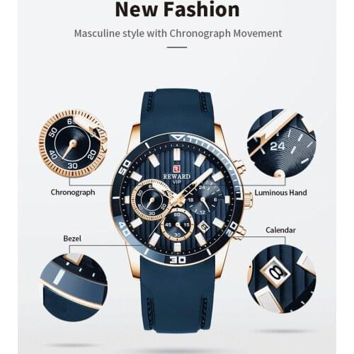 REWARD Watch High Quality Silicone Business Watches For Men Wrist Brand Sport Chronograph Mens Watches Montre Homme