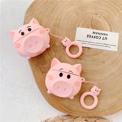 3D Cartoon Pig Bluetooth Earphone Case for Airpods Pro Cute Silicone Accessories Protective Cover for AirPods 1 2 3 Ring Strap
