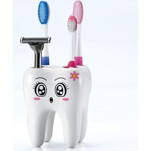 Cartoon Toothbrush Holder with Holes Toothbrush Bracket Container Tooth Shape Bathroom Shelf Bathroom Products