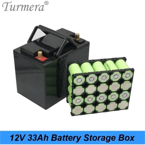 Turmera 12V 33A Battery Storage Box with 4S 100A Balance BMS 4X5 32700 Lifepo4 Battery Holder Nickel for UPS or Solor System Use