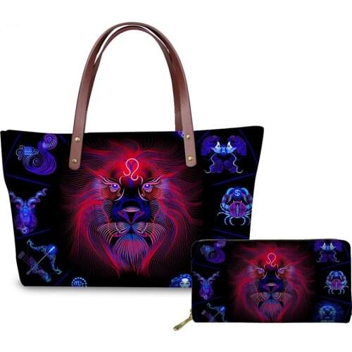 HaoYun Fashion Constellations Prints Pattern Handbags Set/2PCS for Women Girl Blue Black Shoulder Bag Ladies Femme Shopping Bags