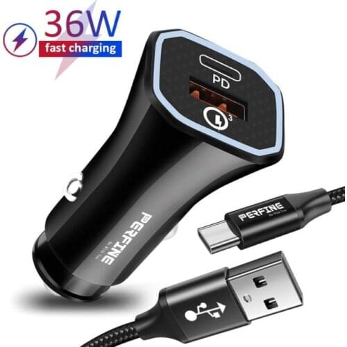 Perfine Car Charger USB Type C PD 3.0 Fast Charging 36W for Mobile Phone Quick Charge