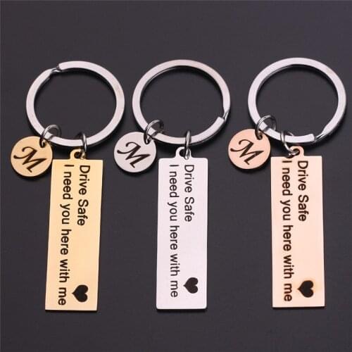 Custom A-Z 26 Initials Letter Engrave Drive Safe Gift For Men Driver Keychain Trinket Car Key Ring Jewelry