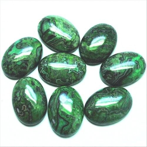 10pcs nature green semi precious stone cabochons natural stone oval shape 18x25mm stone cabs no holes diy beads findings