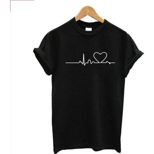 Heartbeat Funny T-Shirt Women Heart Graphic Oversized Japanese Tops Women 2021 Kawaii Cool Streetwear Vintage Woman T-Shirts New