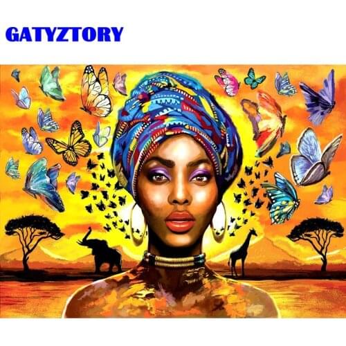 GATYZTORY Coloring By Numbers Africa Woman Handpainted On Canvas Diy Pictures By Number Portrait Kits Home Decoration