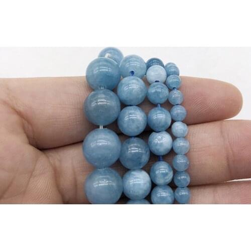 Wholesale 4/6/8/10/12mm Natural Stone Aquamarin Agat Stone Angelite Round Loose Beads For Jewelry Making Strand Bracelet