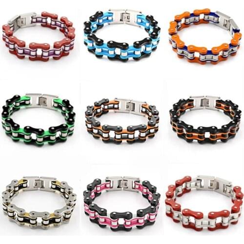 Cool Men Biker Bicycle Motorcycle Chain Mens Bracelets & Bangles Fashion purple Gold Color Stainless Steel Jewelry Bracelet