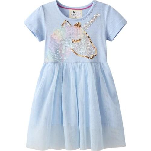 Summer New Style Children Unicorn Print Girls Short Sleeve Heart Cotton Princess Party Dress Kids Tutu Costume