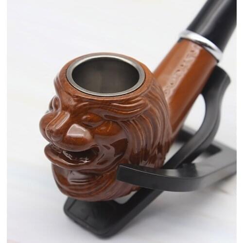 Lion Resin Pipe Chimney Double Filter Long Smoking Pipes Herb Tobacco Pipe Cigar Narguile Grinder Smoke Mouthpiece