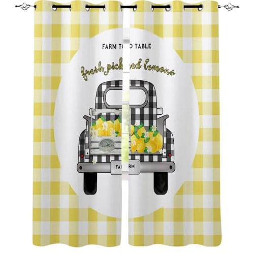Lemon Truck Farm Fruit Yellow White Plaid Blackout Curtains For Living Room Bedroom Printed Window Treatment Drapes Home Decor