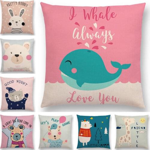 Lovely Animals Warm Heart Happy Words Rabbit Whale Bear Swan Cat Dream Forest Life Good Cushion Cover Sofa Nice Pillow Case