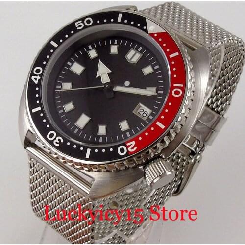 BLIGER Men Watch Black Red Insert 24 Jewels NH35A Movement Luminous Dial Screw Crown Date Display Mental Band Pin Clasp