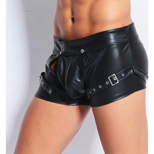 Male Sexy Gothic Leather Boxer Shorts Wetlook Punk Boxershort DS Club Costume Gay Fetish Erotic Lingerie Disfraces Adultos