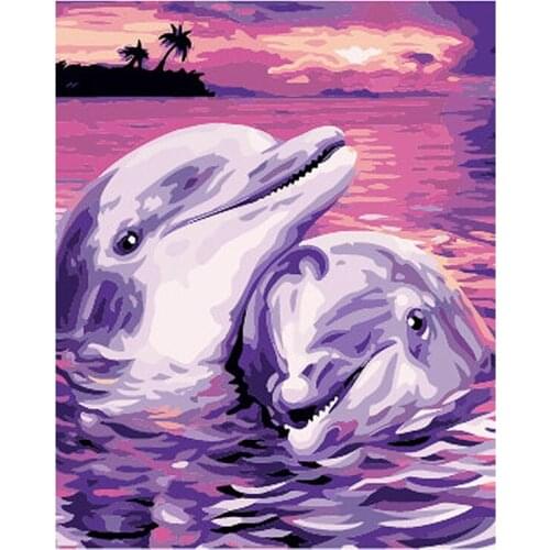 DIY Digital Painting By Numbers Package Romantic dolphins oil painting mural Kits Coloring Wall Art Picture Gift frameless