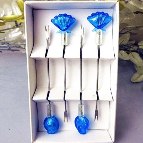 Marine style lovely stainless steel fruit fork set handmade murano glass Shell/conch Figurines Design Bar restaurant tableware