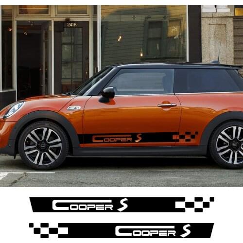 2pcs Car Styling Door Side Decal Stickers Racing Stripes Deco For MINI Cooper S R50 R53 R55 R56 F56 F57 F60 Car Accessories