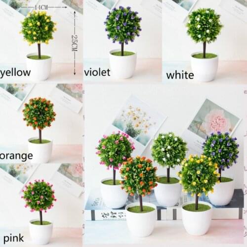 New 1pcs Artificial Plants Bonsai Small Tree Pot Plants Fake Flowers Potted Ornaments Wedding Home Decoration Hotel Garden Decor