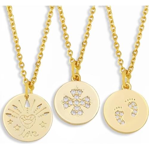 FLOLA Crystal Round Heart Necklace For Women Cute Footprint Pendant Necklace White Stone CZ Gold Plated Jewelry Gifts nkes78