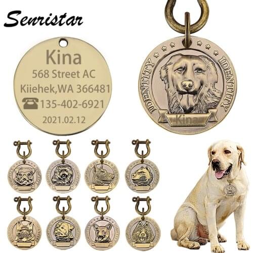 Personalized Relief Copper Dog Tag Custom Engraved Dog ID Name Tag Labrador Bulldog Dog Collar Tags for Small Medium Large Dogs