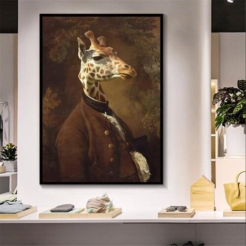 Retro Giraffe Wearing A Suit Poster Animal Wall Art Canvas Print Nordic Painting Giraffe Animal Living Room Decoration Picture