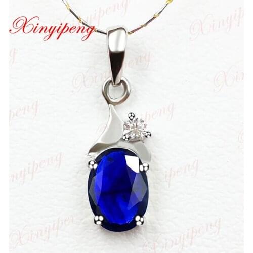 18 k white gold with natural sapphire pendant female Dark blue is contracted and generous Fine jewelry gift