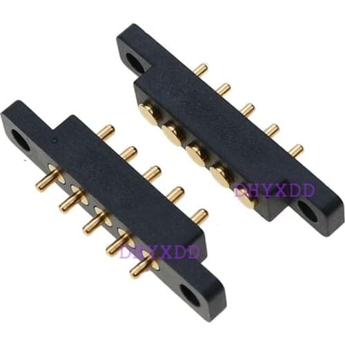 1Pair Spring Loaded Connector Pogo Pin 5 Pin 2.54 mm Pitch Through Holes PCB Vertical With Flange Panel Mount Single Row Strip