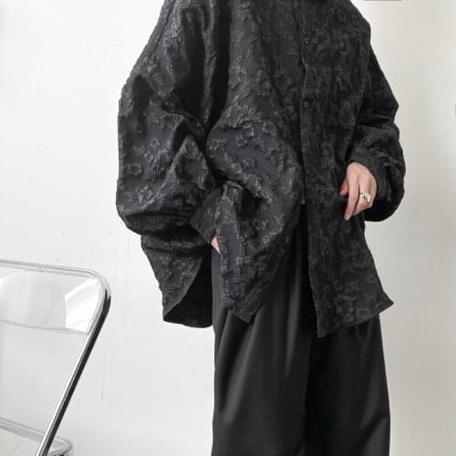 Oversize Shirt Men Embossing Flower Vintage Fashion Loose Casual Shirts Couple Man Women Japanese Streetwear Fashion Brand Shirt