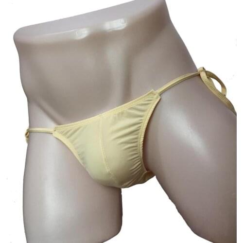 Sexy Male Ice Silk Side Lace Up Bikini Thong Brief Underwear Lingerie for Him Pole Dance Outfit