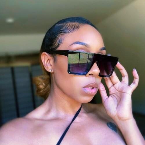QPeClou Oversized Square Mirror Sunglasses Women Men One Piece Flat Top Sun Glasses For Women Fashion Big Brand Designer Oculos