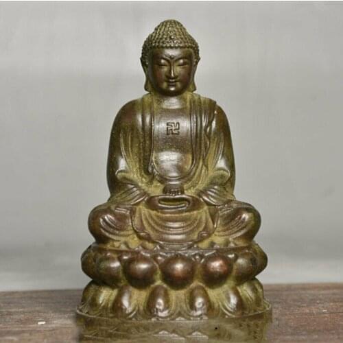 3.8" Tibet Buddhism Bronze Seat Shakyamuni Sakyamuni Amitabha Buddha Statue Meditation Statues for Decoration Ornaments
