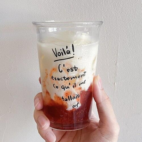 Large Capacity Glass Cup Visual Effect Full Score Vlog Shooting Simple French Letter Transparent Breakfast Milk Coffee Mug