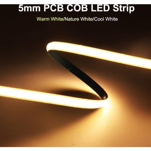 5mm COB LED Strip 384LEDs/M High Density Flexible FOB DC12V/24V Light Bar Warm Cold White 3000K 4000K 6000K for Decor Lighting