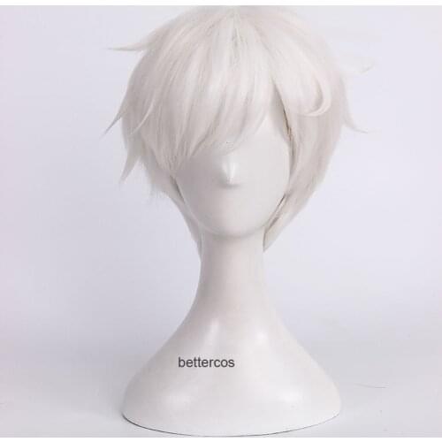 The Promised Neverland Yakusoku no Neverland Norman Cosplay Wig Short Pure White Heat Resistant Synthetic Hair Wig + Wig Cap