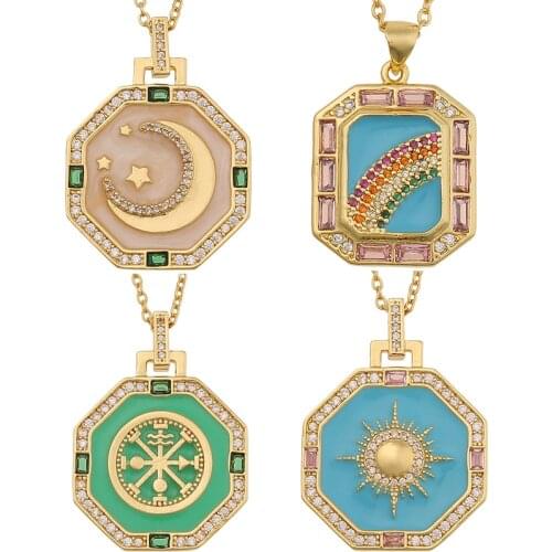 New Gold Geometric Pendant Necklace Star Moon Rainbow Inlaid Zircon Neck Chain Best Friendship Lucky Jewelry Gift