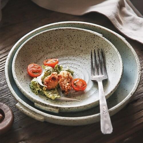Guopin Japanese Retro Plate with Handle Restaurant Creative Tableware Family Round Platter Sallow Plate Western Dinner Dish