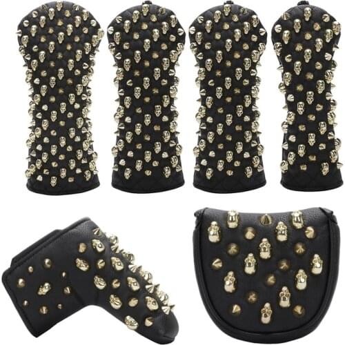 Skull Rivet Golf Club Driver Fairway Wood Hybrid UT Putter Mallet Putter Headcover Sports Golf Club Accessories Equipment
