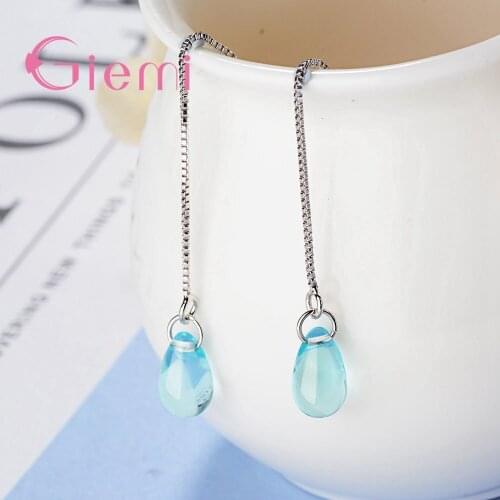 Romantic Trendy Waterdrop Cubic Zirconia Long Chain Drop Earrings For Wedding Women Jewelry Design 925 Sterling Silver