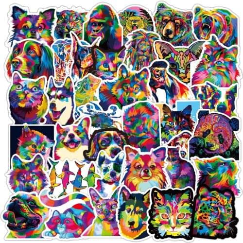 10/30 / 50PCS Color Colorful Pet Dog Two Cups Ha Cute Girl Graffiti Notebook Suitcase Stickers Waterproof Slide Guitar Wholesale
