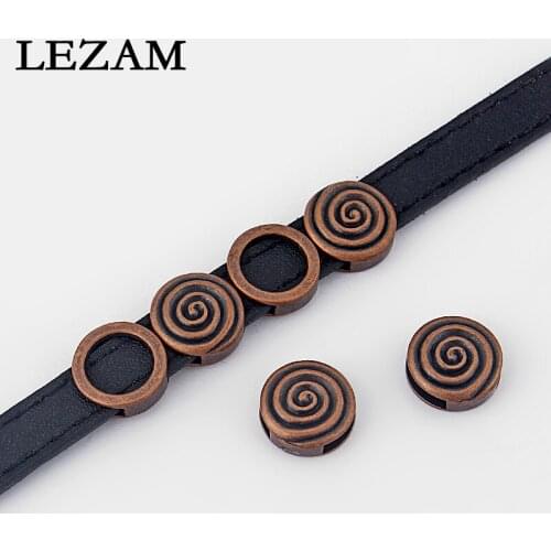 10pcs Antique Copper Swirl Slider Beads for 10mm Flat Leather Cord Bracelets & Bangles Jewelry Findings