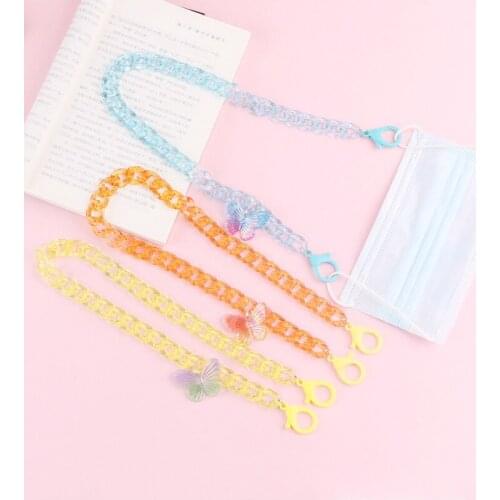 58cm Acrylic Sunglasses Chain Women Anti Slip Reading Eyewears Ribbon Clip Mask Holder Neck Strap Lanyard Clear Butterfly Chain