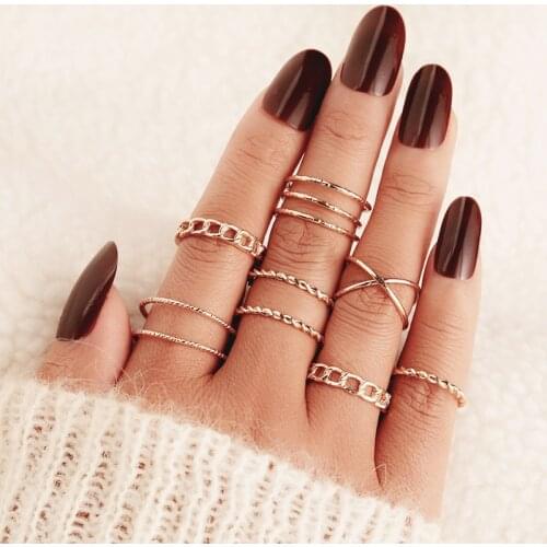 8 Pcs/Set New Trendy Geometric Gold Silver Color Rings Set for Women Vintage Twist Knuckle Finger Ring Fashion Jewelry Gifts