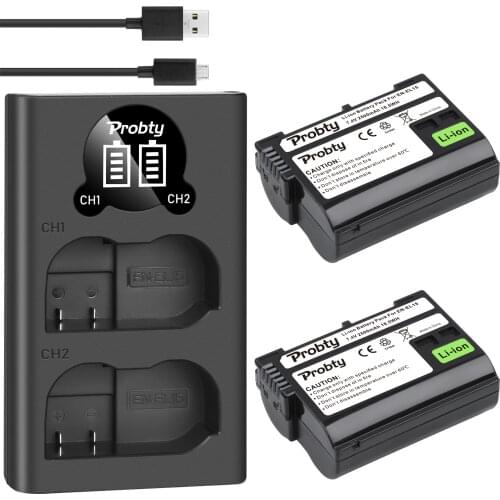 2pcs EN-EL15 EN EL15 EL15A Camera Battery + LED USB Charger Type C Port for Nikon D500 D600 D610 D750 D7000 D800 D850 D810
