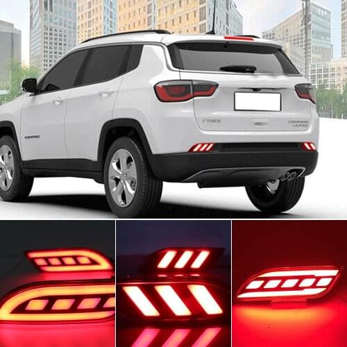 Car Flashing 2PCS LED Reflector Rear Bumper tail light Fog Lamp cover Brake Lights lamp For Jeep compass 2017 2018 2019
