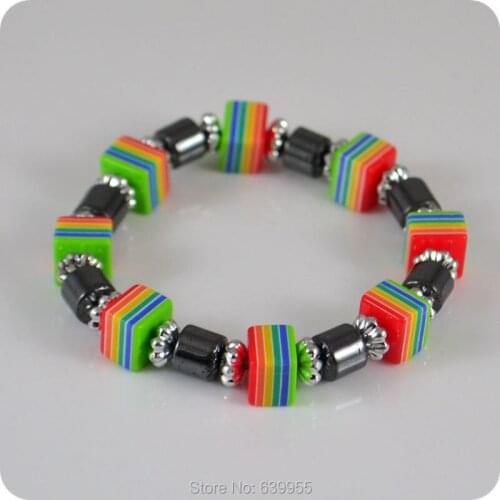Cube Rainbow Candy Colors Hematite bracelet Bohemia Fashion jewelry Sweet and Cute Girl party gift