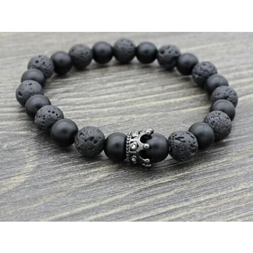 8mm crown copper uhj5 white Howlite Onyx Yoga elastic thread adjusted bead nature black volcanic lava Stone Bracelet Bangles