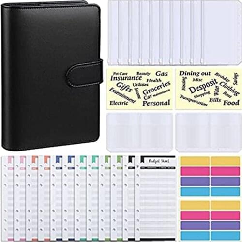 Budget Binder, A6 PU Notebook Planning Notepad, Replaceable 6 Ring Binder Coverfor Personal Planning of Budget Saving